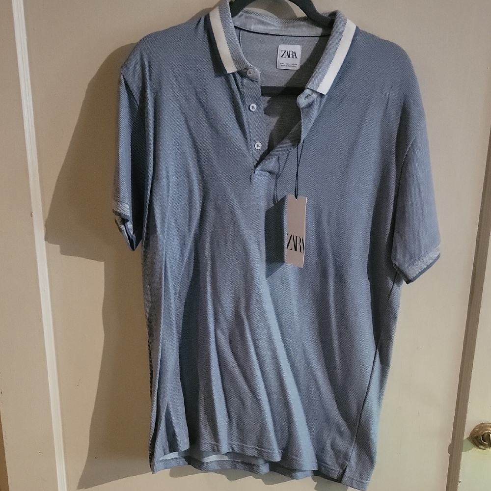 Zara Blue Polo Shirt Classic Design Short Sleeves